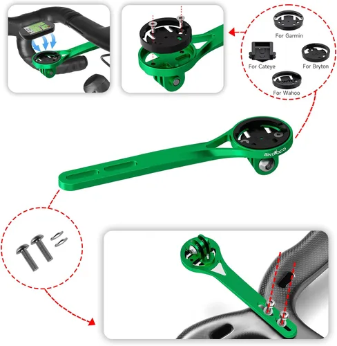 Vista 3 de Soporte para computadora de bicicleta, aleación de aluminio frontal compatible con Garmin, Wahoo, Bryton, Cateyer, cámara de acción deportiva y Verde