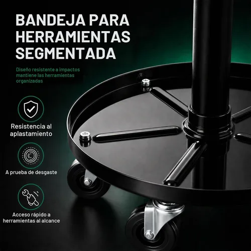 Vista 6 de SATA Taburete ajustable con ruedas, silla mecánica resistente de 300 libras de capacidad, taburete de garaje rodante para trabajo sentado, asiento