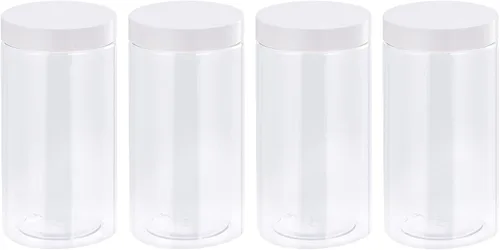 Vista 6 de uxcell Tarros redondos de plástico con tapa superior de rosca blanca, recipientes vacíos transparentes de boca ancha de 8 onzas para almacenamiento