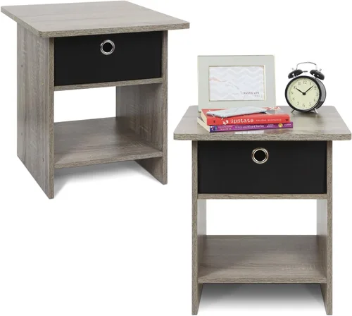 Vista 22 de Furinno Dario - Mesa auxiliar / estante de almacenamiento de noche con cajón de contenedor, pino ámbar/negro, 1 paquete, contenedor superior