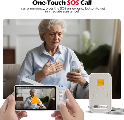 Vista 3 de Monitor de ancianos con cámara y audio, monitores de bebé de conversación bidireccional para cuidado de ancianos, botón de llamada, cámara