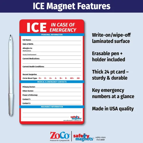 Vista 2 de Safety Magnets by ZOCO - Imán de contacto en caso de emergencia (ICE) para personas mayores - Tarjeta de información médica File of Life