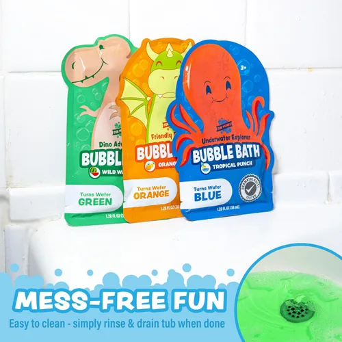 Vista 7 de Tub Works® Magical Kids Baño de Burbujas, paquete variado de 12 unidades, crea agua colorida y toneladas de burbujas de baño, no tóxico, baño