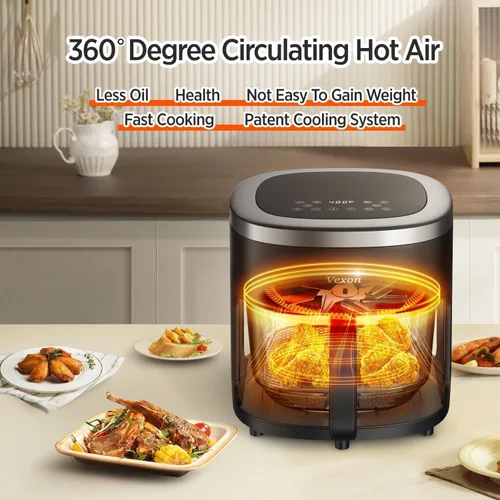Vista 9 de [Usado] Vexon Freidora de aire de 4.5 cuartos de galón, cocina compacta de aire caliente de 1200 W con ventana visible, cesta antiadherente