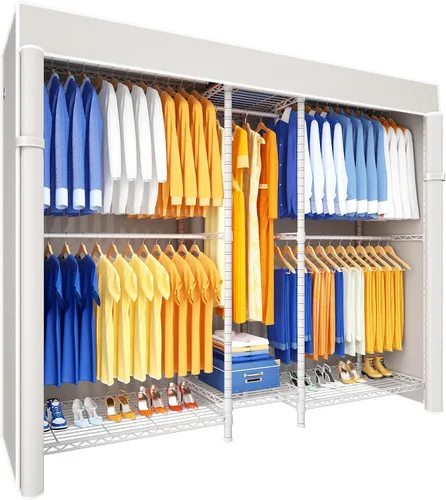 Vista 11 de Ulif E12C - Sistema organizador de armario resistente, perchero de ropa independiente, perchero ajustable para ropa de 71 pulgadas de ancho x 16