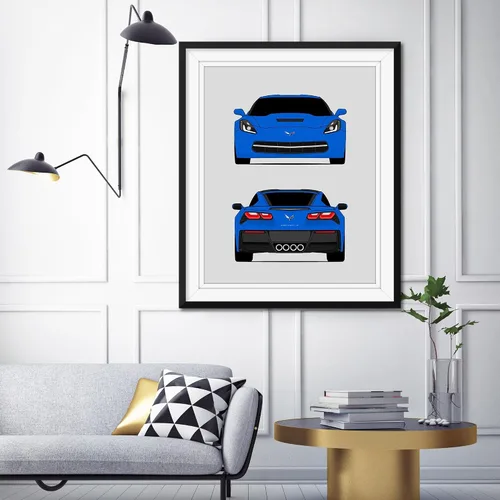 Vista 8 de Custom Car Posters Handmade Poster compatible with Chevy Corvette C7 Z51 Stingray (2014-2019) (Front and Rear) 7th Generation Print Wall Art Décor
