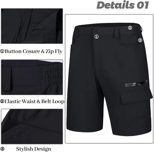 Vista 3 de MAGCOMSEN Pantalones cortos de senderismo de secado rápido para hombre, pantalones cortos de trabajo con 5 bolsillos, pantalones cortos de viaje