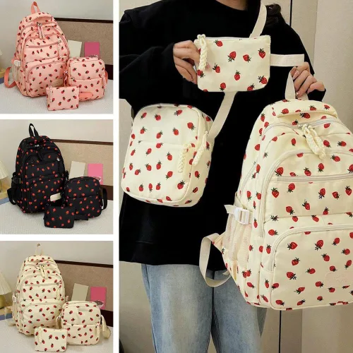 Vista 5 de Juego de 3 bolsas de mochila con lazo, lindo juego de mochila kawaii estética mochila con lazo con organizador integrado, Blanco, Tamaño único