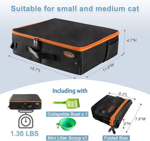 Vista 6 de Deblue Caja de Arena Portátil de Viaje para Gatos con Tapa, A Prueba de Fugas y A Prueba de Agua, Caja de Arena Ligera para Gatos para Carro, Viaje