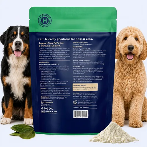 Vista 7 de Honest Paws - Probióticos para Perros - Polvo de Apoyo Digestivo e Inmunológico con Prebiótico Hecho en EE. UU., Sabor a Pollo (30 Sticks)