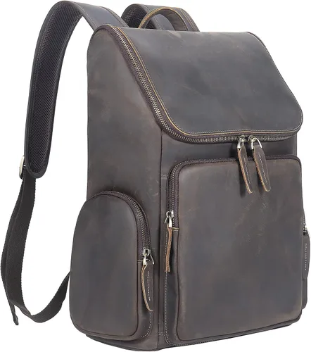 Vista 9 de boshiho Mochila de cuero real para computadora portátil, bolsa de viaje de moda, mochila para hombres, patrón de cocodrilo (S)