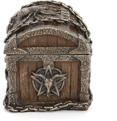 Vista 7 de Veronese Design 3 1/8" Pentagrama Cabeza de Cabra Mística Heirloom Pecho de resina fundida en frío Estatua de bronce