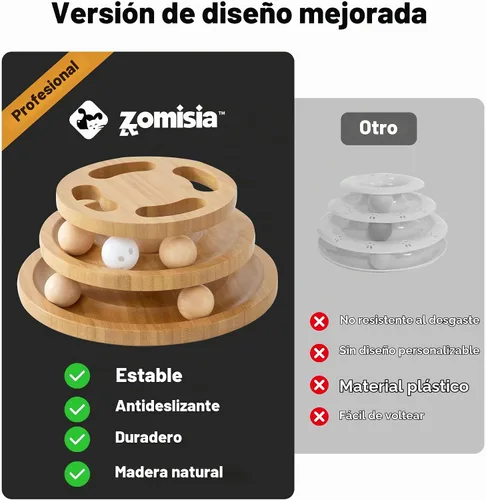 Vista 5 de ZOMISIA Juguete de Pista de Bola para Gatos con Rompecabezas en la Parte Superior y Campana DIY, Juguetes de Madera para Gatos de Interior, Torre