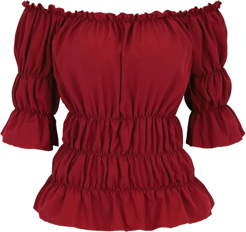Vista 6 de Zhitunemi Tops con hombros descubiertos para mujer, disfraz de pirata, tops y blusas de manga corta