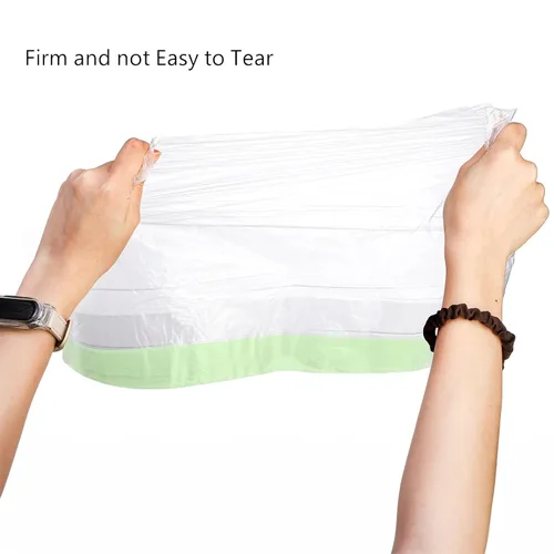 Vista 3 de Tebery Paquete de 100 forros portátiles para sillas de orinal con cordón, bolsas de orinal desechables para asiento de entrenamiento de inodoro