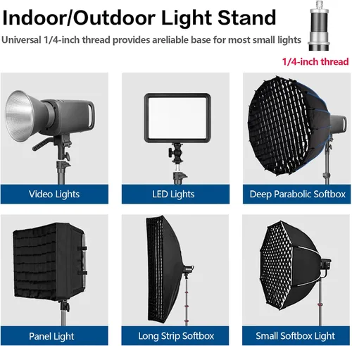 Vista 9 de FreeSea Soporte de luz de aluminio de 6.9 pies/2.1m, carga de 4.4 libras, trípode de viaje con tamaño plegado de 20", soporte de luz de estudio