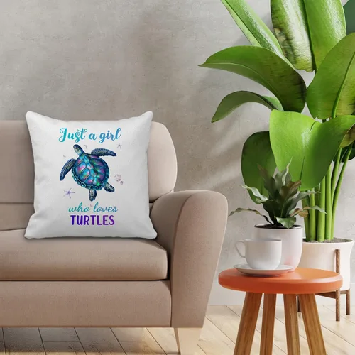 Vista 2 de Just A Girl Who Loves Turtles - Funda de almohada decorativa de 18 x 18 pulgadas, decoración de tortuga marina en acuarela para el hogar