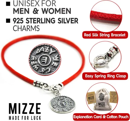 Vista 2 de Prosperity & Success - Pulsera de plata de ley con amuleto de moneda en cuerda de seda roja, pulsera de protección de 7 pulgadas para mujer, regalo