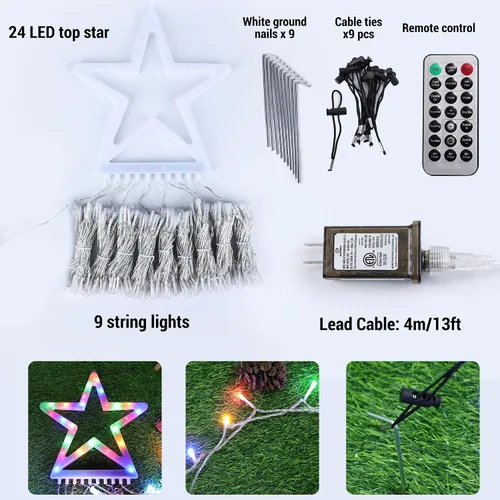 Vista 4 de Flacchi Luces de Navidad para Exteriores con Control Remoto - 16.7 Pies Luces de Decoración de Árbol en Cascada Luces de Cadena de Estrella