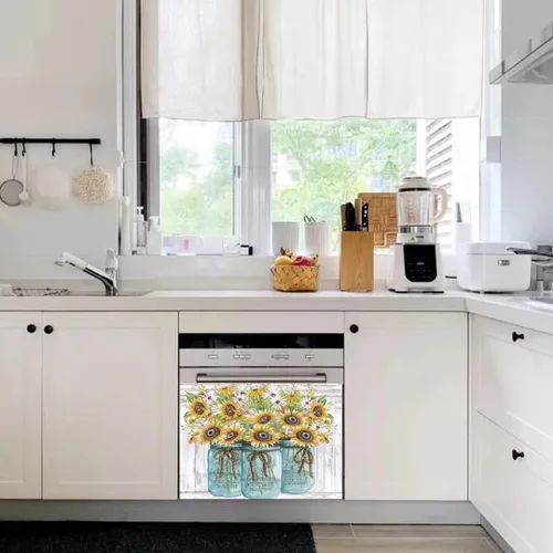 Vista 6 de Adhesivo para cubierta de lavavajillas con diseño de girasoles de granja, panel de calcomanías para nevera, funda de vinilo estilo granja, ordinario