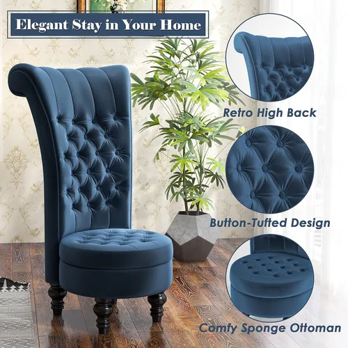 Vista 6 de MU Silla de respaldo alto de terciopelo holandés, muebles de sala de estar, asiento de acento real, sillas de trono, estilo simplemente elegante