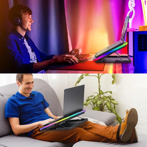 Vista 6 de TopMate C12 Laptop Cooling Pad RGB Gaming Notebook Cooler para uso de Azul hielo