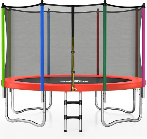 Vista 11 de JELENS Trampolín de 8 pies, 10 pies, 12 pies, 14 pies, 15 pies, trampolines para exteriores con red de cierre y escalera, trampolines recreativos