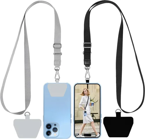 Vista 15 de SHANSHUI Cordón para teléfono, correa para el cuello y correa para la muñeca, soporte universal para funda de teléfono, anclaje para todos los Negro