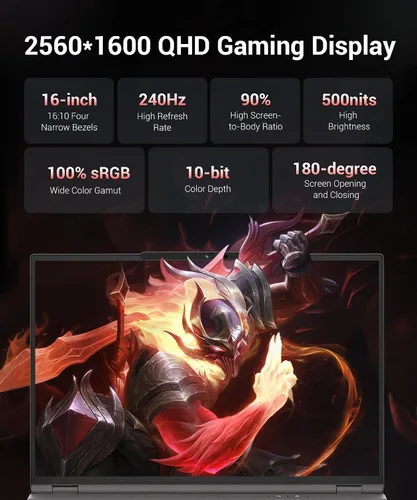 Vista 8 de Laptop para juegos RTX 5060, 2560x1600 16 pulgadas, 240Hz 2.5K QHD+, procesador AMD Ryzen 7 H 255 (8C/16T, 4.9GHz), 8GB GDDR7 VRAM, 16GB DDR5 512GB