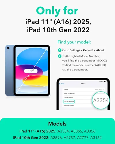 Vista 2 de ESR Funda para iPad A16, Funda para iPad de 11ª/10ª Generación (2025/2022), Cubierta Magnética Extraíble, Soporte Ajustable Vertical/Horizontal