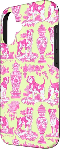 Vista 2 de Chinoiserie Dog Yellow Pink Toile Preppy Grandmillennial Case for iPhone 16