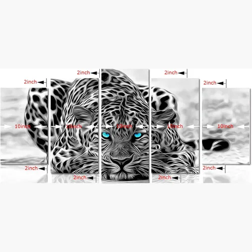 Vista 4 de Panel de lienzo en blanco y negro con dibujo de leopardo, con armazón. Fácil de colgar, varios tamaños.