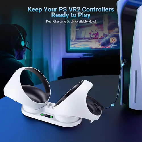 Vista 2 de Estación de carga para controlador PSVR2 Sense Controller, base de carga dual para PS VR2, estación de carga magnética con 4 terminales magnéticos