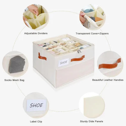 Vista 5 de Organizador de zapatos para armario, caja de almacenamiento de zapatos, caja de zapatos plegable con divisores ajustables y cubierta transparente