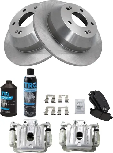 Vista 2 de TRQ Kit de pastillas de freno trasero y rotor, pinza de freno, kit químico pastillas de freno Rotor de freno de cerámica compatible con Hyundai