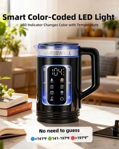 Vista 4 de [Usado] Tetera Eléctrica Auriswell con Control de Temperatura, Hervidor de Agua Inteligente de Vidrio para Té, Café y Hervir, Apagado Automático