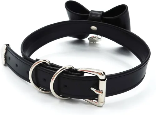 Vista 3 de Gargantilla de cuero para mujer con diamantes de imitación en forma de corazón, collar de lazo de gatito lindo ajustable para niñas