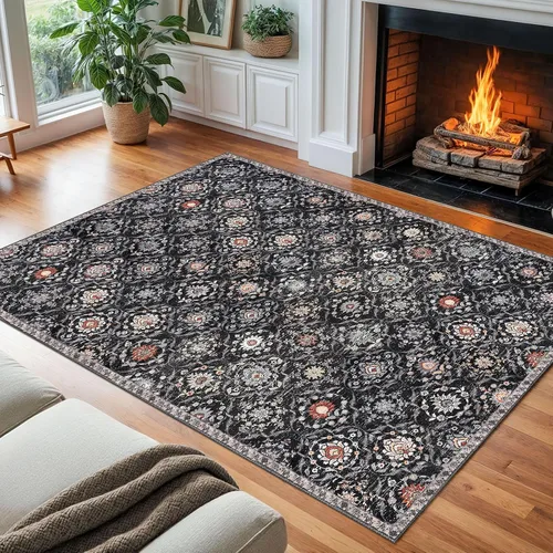 Vista 53 de KILOCOCO Alfombra marroquí pequeña, de 2 x 3 pies, color negro/dorado, súper suave, lavable, para interiores, vintage, lavable, antideslizante