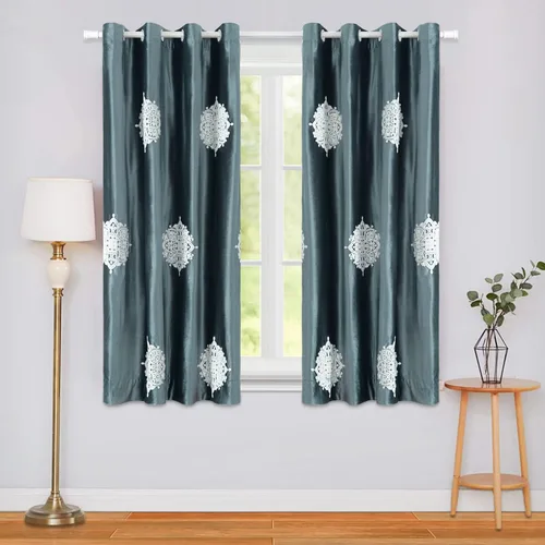 Vista 21 de VOGOL Cortinas opacas bordadas para sala de estar, paneles de cortina de terciopelo azul para dormitorio, 52 x 63 pulgadas, 2 paneles