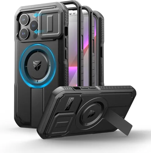 Vista 81 de Dexnor - Funda para iPhone 12 & iPhone 12 Pro con tapa deslizante para cámara, soporte ajustable y protector de pantalla integrado, carcasa