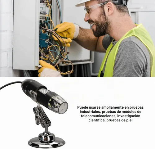 Vista 2 de Microscopio digital USB, aumento de 50X a 1600X con luz LED, portátil para teléfono inteligente y computadora, material ABS