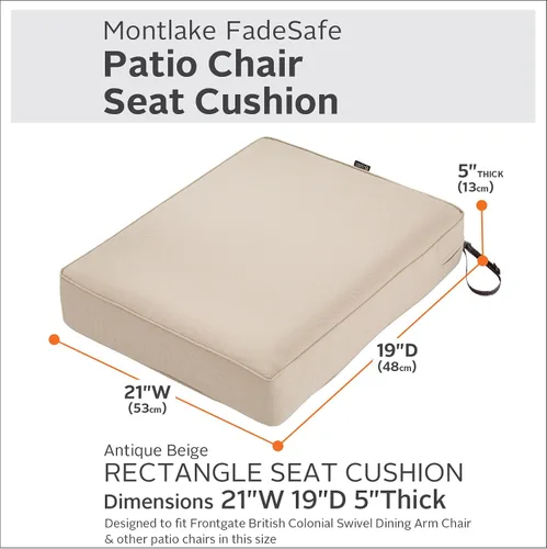 Vista 3 de Classic Accessories Montlake - Cojín rectangular resistente al agua de 21 x 19 x 5 pulgadas, para asiento de exterior, cojín para silla de muebles