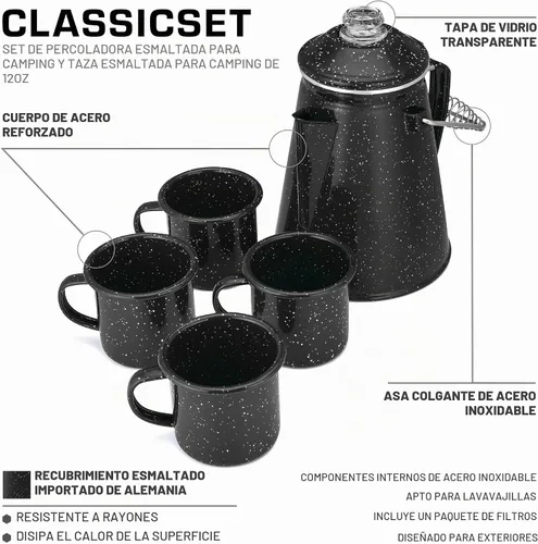 Vista 5 de COLETTI Juego Clásico de Cafetera Percoladora de Esmalte y Tazas — La Cafetera de Camping Más Nostálgica, Ahora Modernizada