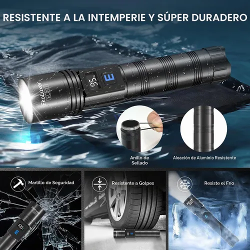 Vista 7 de Paquete de 3 linternas recargables de altos lúmenes, linterna súper brillante con pantalla digital LCD, linterna LED ajustable de 5 modos, linternas