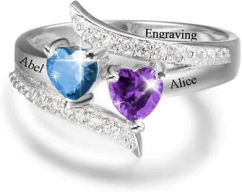 Vista 3 de Anillos de piedra natal personalizados para mujer, regalos personalizados para el día de la madre, anillos de promesa para madre e hija o mejor