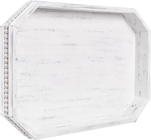 Vista 11 de MAONAME Bandeja de Madera para Servir, Bandeja de Madera Estilo Granja con Cuentas, Bandeja Octogonal para Servir Blanca Lavada, Bandeja de Mesa