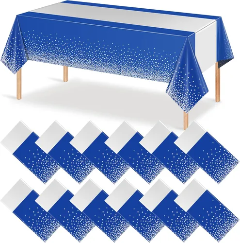 Vista 28 de MASHAN 1 mantel negro y azul para decoración de fiesta, mantel de plástico negro impreso azul, funda rectangular desechable para cumpleaños, boda