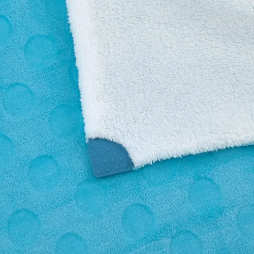 Vista 4 de Sassy Baby Eli Elephant Aqua, manta de bebé sherpa súper suave multicolor con esquinas para morder