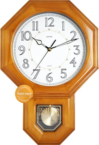 Vista 9 de JUSTIME Reloj de péndulo de madera maciza con carillones de estilo tradicional de escuela, con melodía de Westminster cada hora, fabricado en Taiwán