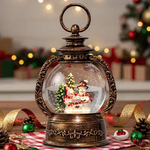 Vista 20 de Linterna de globo de nieve de Navidad con agua con escena de jengibre, funciona con batería o USB, luz musical iluminada, decoración festiva